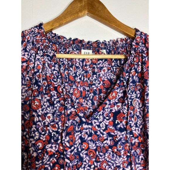 Gap Women's Medium Blue Red Sleeveless Floral Blouse - Picture 4 of 11